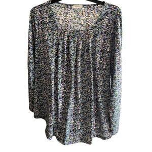 SIDDHE black square neck pleated micro floral roll tab Boho NWOT plus sz 3X XXXL